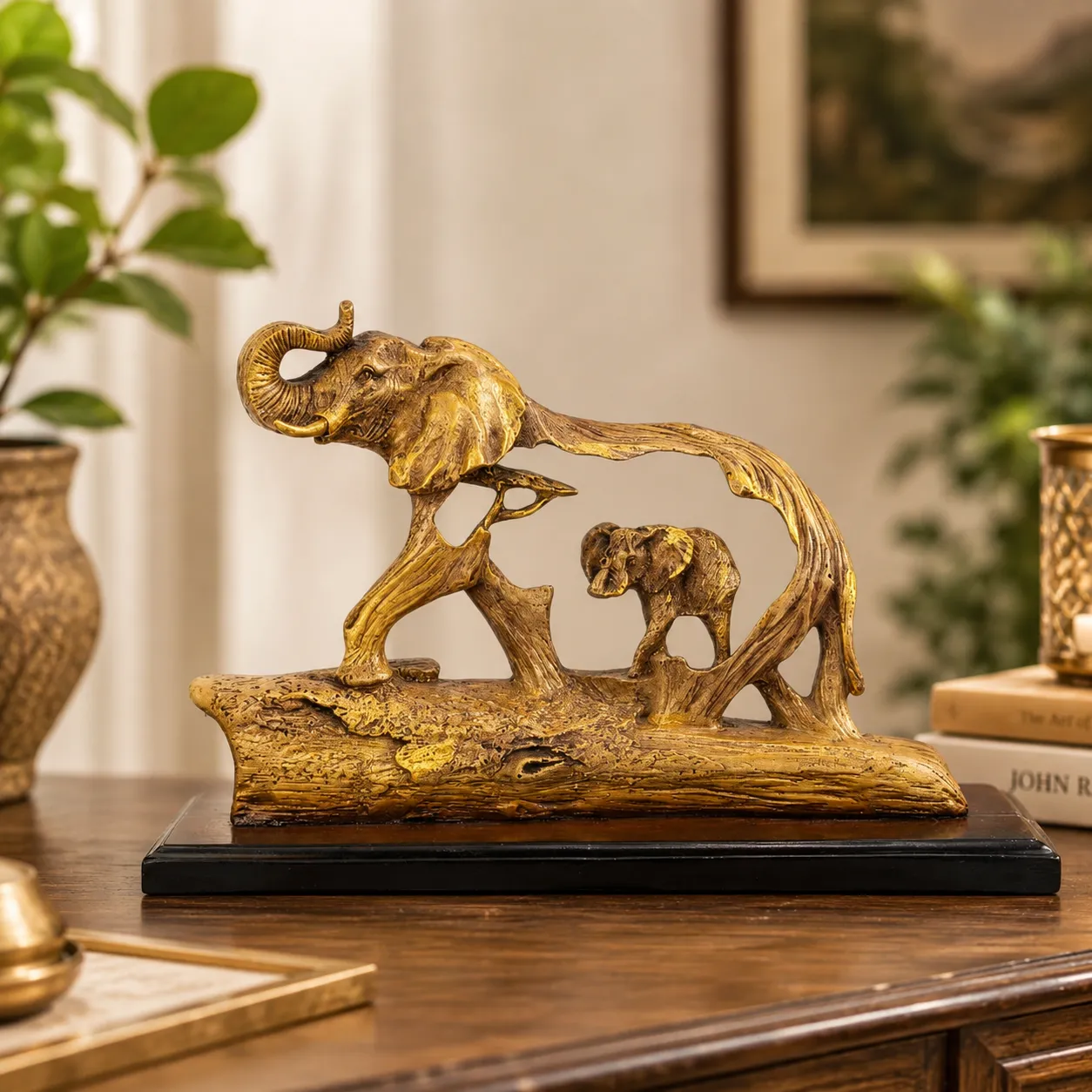 Abstract Elephant Texture Head Sculpture | Polyresin Tabletop Decor | Modern Ribbed Showpiece - view 1