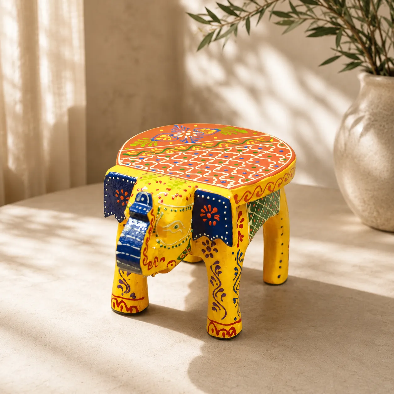 Painted Elephant Stool - view 1